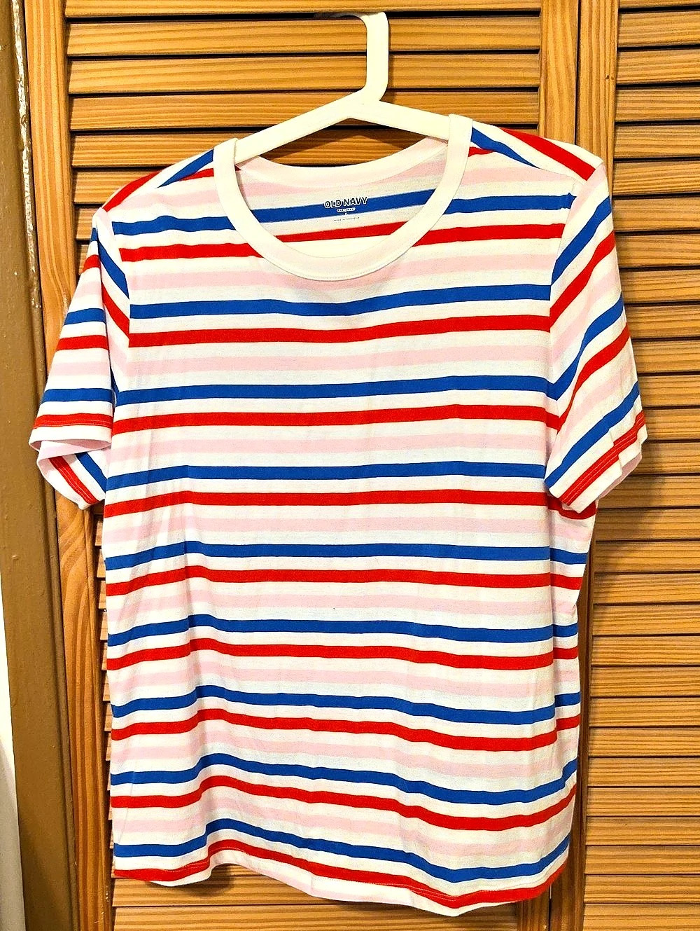 Old Navy EveryWear Striped T-Shirt Short Sleeve Tee White & Blue Size Large